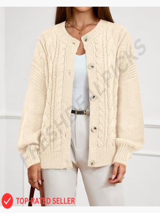 Chunky Cable Knit Cardigan Oversized Loose Fit Button Front Cozy Winter Sweater - Picture 2 of 7